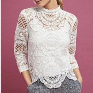 JAMES COVIELLO Lace Medallion White Blouse Size XS